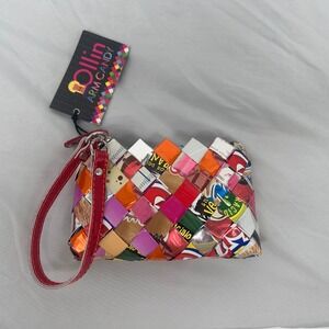 Nahui Ollin Arm Candy Woven Candy Wrapper Zip Pouch Colorful‎ Wristlet 6" NWT